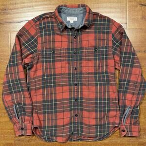 Wallace & Barnes Flannel Button Up Shirt Mens S Red Tartan Plaid Classic Fit